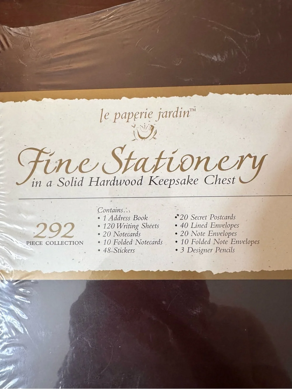 Fine Stationery set in solid hardwood keepsake chest, NWT
